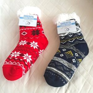 NWT Sherpa Lined Socks , Blue and Red from Infinity LLC